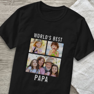 Werelds Beste Papa 3 Foto Collage Tekst Zwart T-shirt