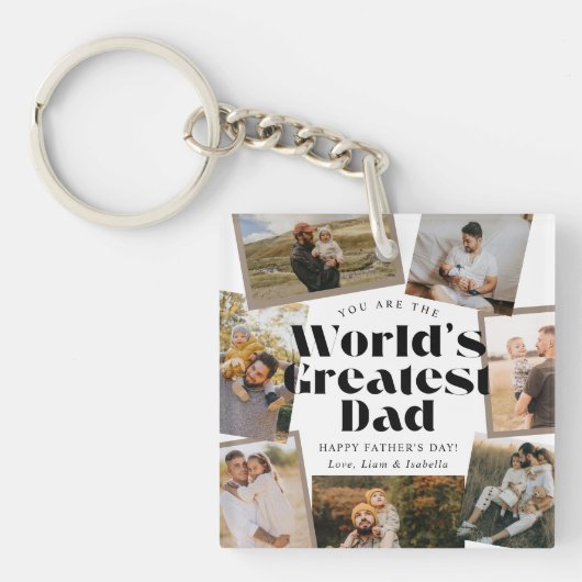 Werelds Beste Papa Bold Retro 7 Foto Collage Sleutelhanger (Voorkant)