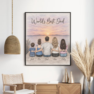 Werelds Beste Papa Familie Zonsondergang Portret Poster