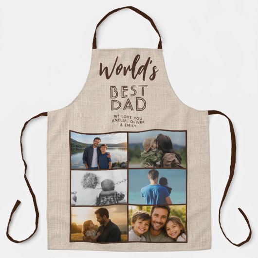 Werelds Beste Papa Rustic Linen 6 Foto Collage Schort (Voorkant)