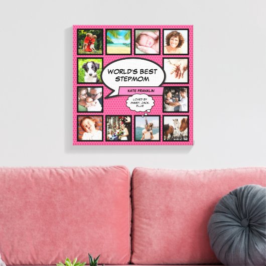 Werelds Beste Stiefmoeder 12 Foto Roze Fun Canvas Afdruk (Insitu (Woonkamer))