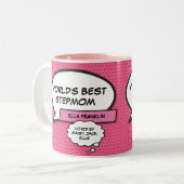 Werelds Beste Stiefmoeder Bonus Moeder Fun Roze Tweekleurige Koffiemok (Voorkant links)