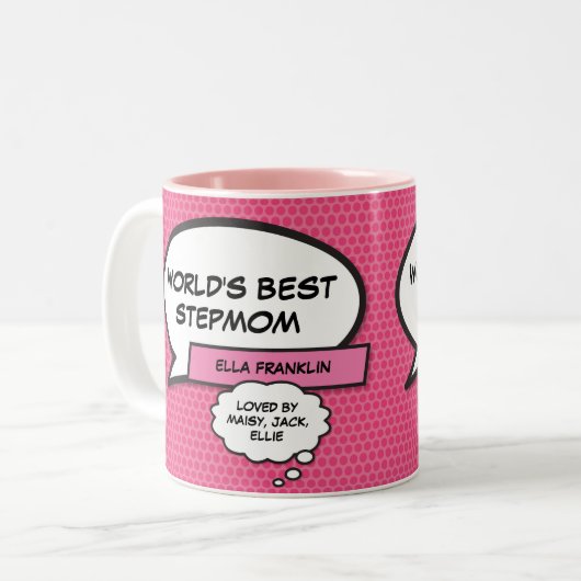 Werelds Beste Stiefmoeder Bonus Moeder Fun Roze Tweekleurige Koffiemok (Voorkant links)