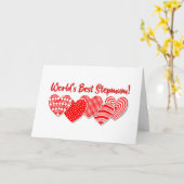 Werelds Beste Stiefmoeder Rood Decoratie Hartjes Kaart (Gele Bloem)