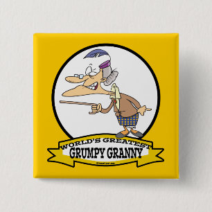 WERELDS BLIJSTE KNORRIGE OMA CARTOON VIERKANTE BUTTON 5,1 CM