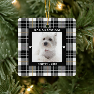 WERELDS BSTE HOND Zwart Wit Bruin Schotlandse Ruit Keramisch Ornament