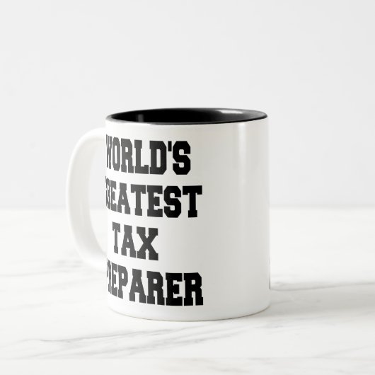 Werelds grootste belastingbereider tweekleurige koffiemok (Voorkant links)