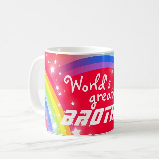 "Wereld's grootste BROER" regenboog rode mok (Voorkant links)