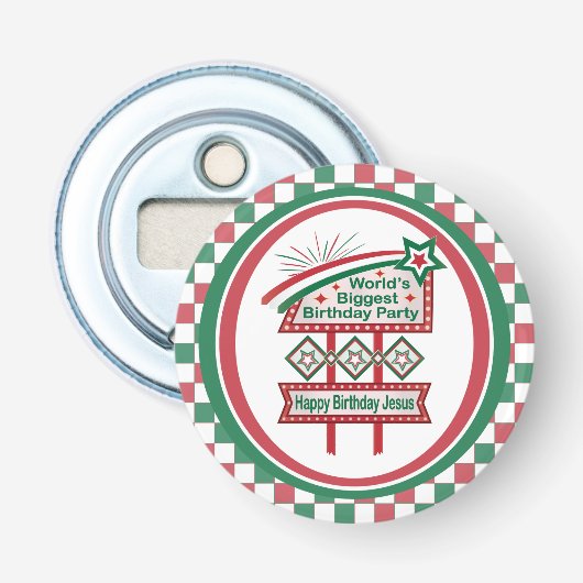 Werelds Grootste Verjaardagsfeest Marquee Button Flesopener (Voorkant)