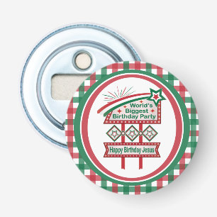 Werelds Grootste Verjaardagsfeestentoonstelling Button Flesopener