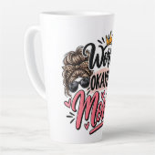 Werelds Oké Moeder Luipaardprint Rommelige Knot Latte Mok (Linkerhoek)