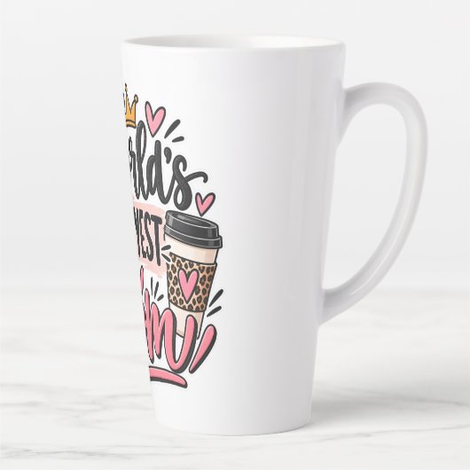 Werelds Oké Moeder Luipaardprint Rommelige Knot Latte Mok (Rechts)