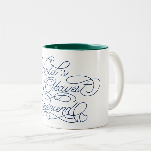 Werelds Okéste Vriend Grappige Schattige Liefdesci Tweekleurige Koffiemok (Voorkant rechts)