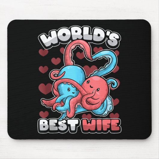 Werelds vrouw Cute Kawaii Octopus Hart Lief Koppel Muismat (Voorkant)