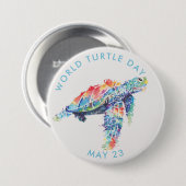 Wereldschildpad, waterverf zee schildpad ronde button 7,6 cm (Voorkant /achterkant)