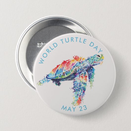 Wereldschildpad, waterverf zee schildpad ronde button 7,6 cm (Voorkant /achterkant)