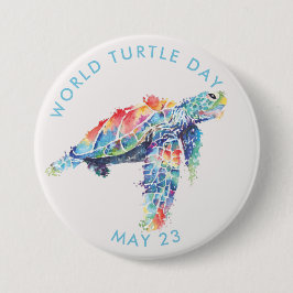Wereldschildpad, waterverf zee schildpad ronde button 7,6 cm