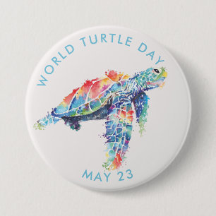 Wereldschildpad, waterverf zee schildpad ronde button 7,6 cm