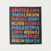 Wereldstad | Penseel en inktpatroon Wandkleed (Voorkant)