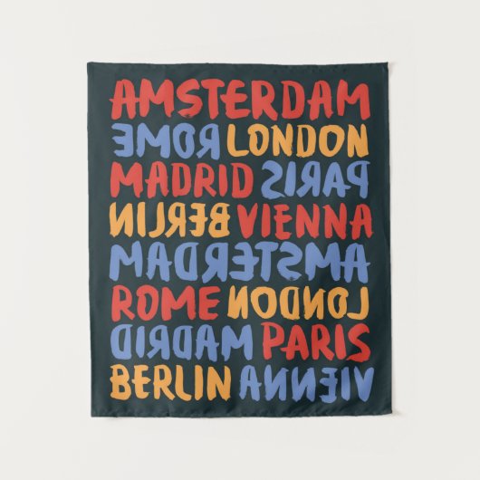 Wereldstad | Penseel en inktpatroon Wandkleed (Voorkant)