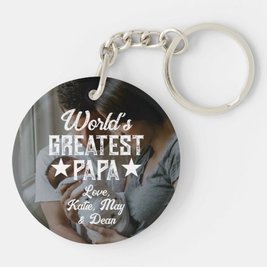 Wereldste Papa-fotovaderdag Sleutelhanger (Achterkant)