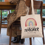 Wereldste regenboog van de leraar tote bag<br><div class="desc">Persoonlijke canvas tas voor de waardering van leraren met een waterverf boho-regenboog,  een rood hart,  het schattige gezegde 'de beste leraar ter wereld',  en hun naam.</div>
