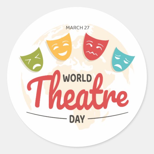 Wereldtheaterdag Ronde Sticker (Voorkant)