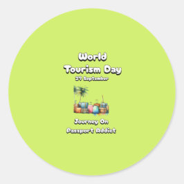 Wereldtoerismedag. Reis op paspoort verslaafde Ronde Sticker