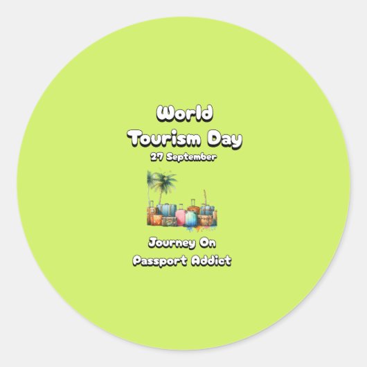 Wereldtoerismedag. Reis op paspoort verslaafde Ronde Sticker (Voorkant)