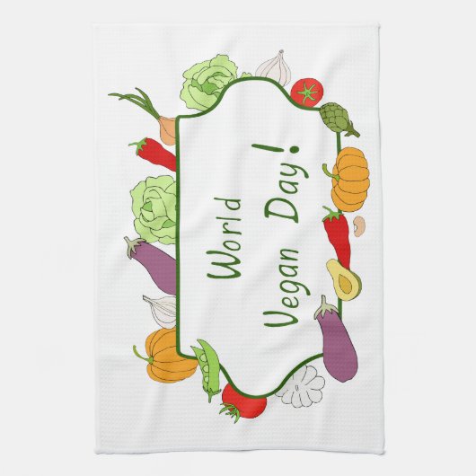 Wereldvegetarisch daglicht theedoek (Verticaal)