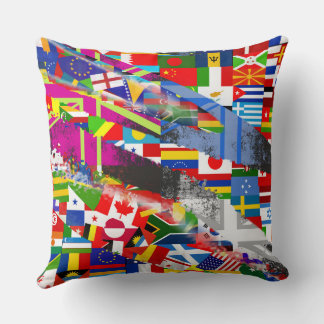 Wereldvlag Global Glitch Abstracte Collage Kussen