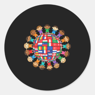 Wereldvlaggen globe kinderen internationale eenhei ronde sticker