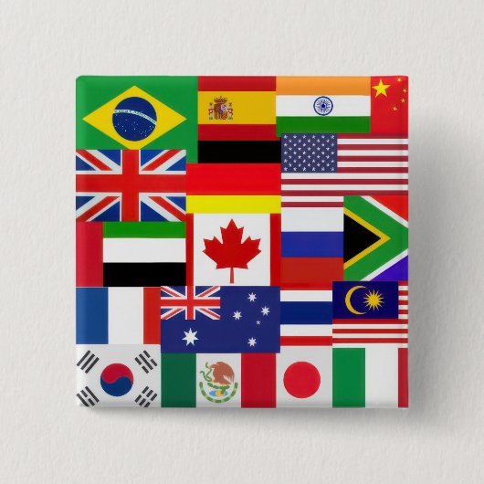 Wereldvlaggen Vierkante Button 5,1 Cm (Voorkant)