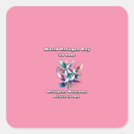 Wereldvluchtelingendag. Vluchtelingen welkom. Vierkante Sticker