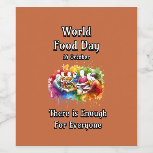 Wereldvoedseldag. Genoeg voor iedereen. Wijn Etiket (Enkel label)