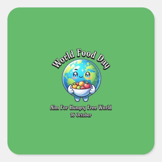 Wereldvoedseldag. Richt op Hungry Free World. Vierkante Sticker (Voorkant)
