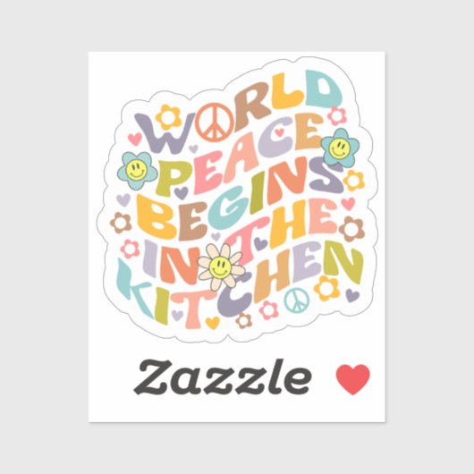 Wereldvrede begint in de keuken, Retro Vegan Sticker (Vel)