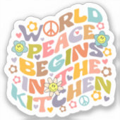 Wereldvrede begint in de keuken, Retro Vegan Sticker (Voorkant)