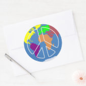 Wereldvrede met kaart en vredessymbool ronde sticker (Envelop)