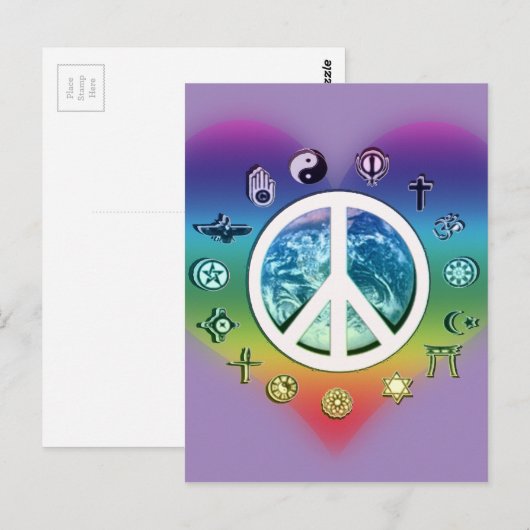 Wereldvrede met religieuze symbolen briefkaart (Voorkant / Achterkant)