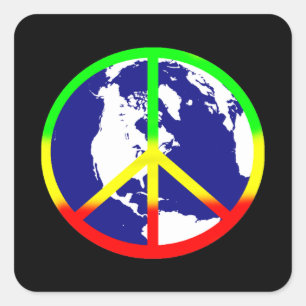 wereldvrede op zwart vierkante sticker