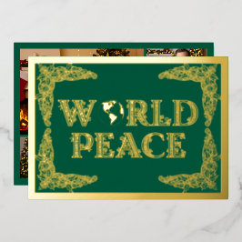 Wereldvrede, Planeet Aarde, in groen, goud Folie Feestdagenkaart