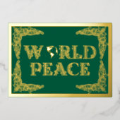Wereldvrede, Planeet Aarde, in groen, goud Folie Feestdagenkaart (Voorkant)