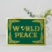 Wereldvrede, Planeet Aarde, in groen, goud Folie Feestdagenkaart (Staand Voorkant)
