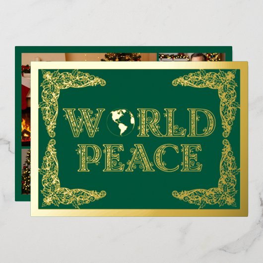 Wereldvrede, Planeet Aarde, in groen, goud Folie Feestdagenkaart (Voorkant / Achterkant)