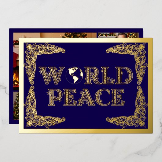 Wereldvrede, Planeet Aarde, in het Paarse, Goud Folie Feestdagenkaart (Voorkant / Achterkant)