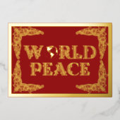 Wereldvrede, planeet Aarde, in rood, goud Folie Feestdagenkaart (Voorkant)
