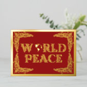 Wereldvrede, planeet Aarde, in rood, goud Folie Feestdagenkaart (Staand Voorkant)