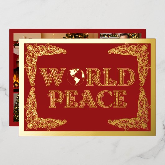 Wereldvrede, planeet Aarde, in rood, goud Folie Feestdagenkaart (Voorkant / Achterkant)