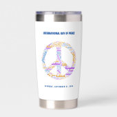 Wereldvredesdag Vredesbord Woord Cloud Waterfles Geïsoleerde Drinkbeker (Achterkant)